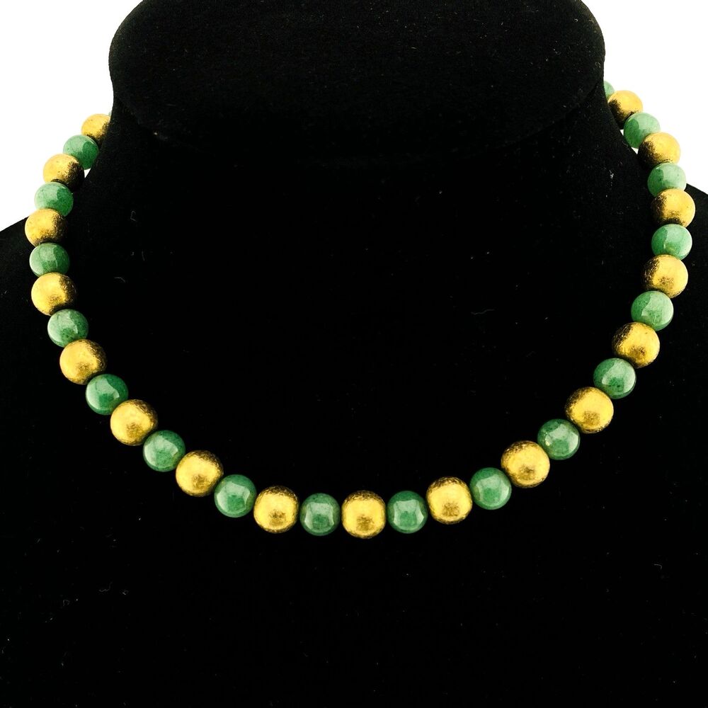 Binder Bros Nephrite Jade Gold Filled Bead Necklace 9MM Rounds 15.5" L 33.4 Grs
